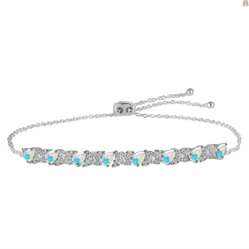 Opal & White Topaz Bracelet With Adjustable Camera Lock OPL-RDB-128.