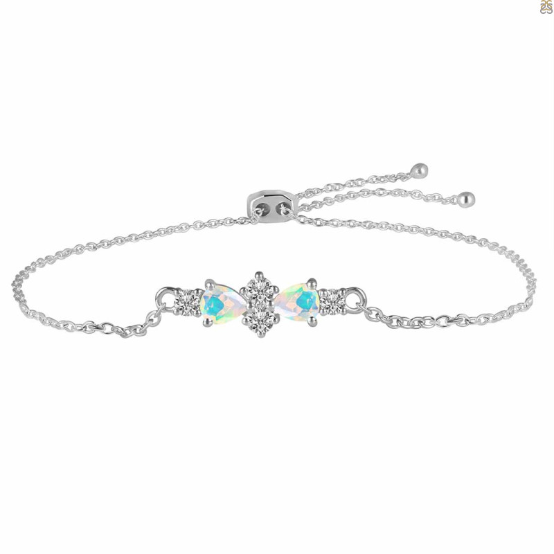 Opal & White Topaz Bracelet With Adjustable Camera Lock OPL-RDB-146.