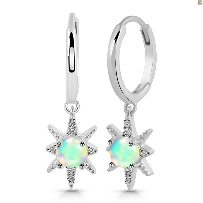 Opal & White Topaz Hoop Earring OPL-RDE-1470.