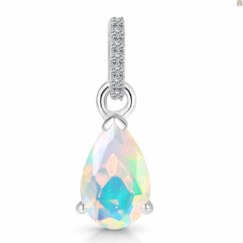 Opal & White Topaz Pendant OPL-RDP-757-CZ.