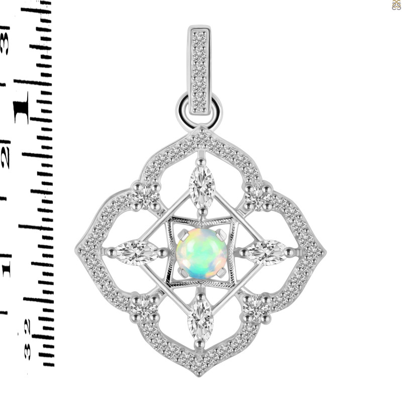 Opal & White Topaz Pendant OPL-RDP-797-CZ-LOOP.