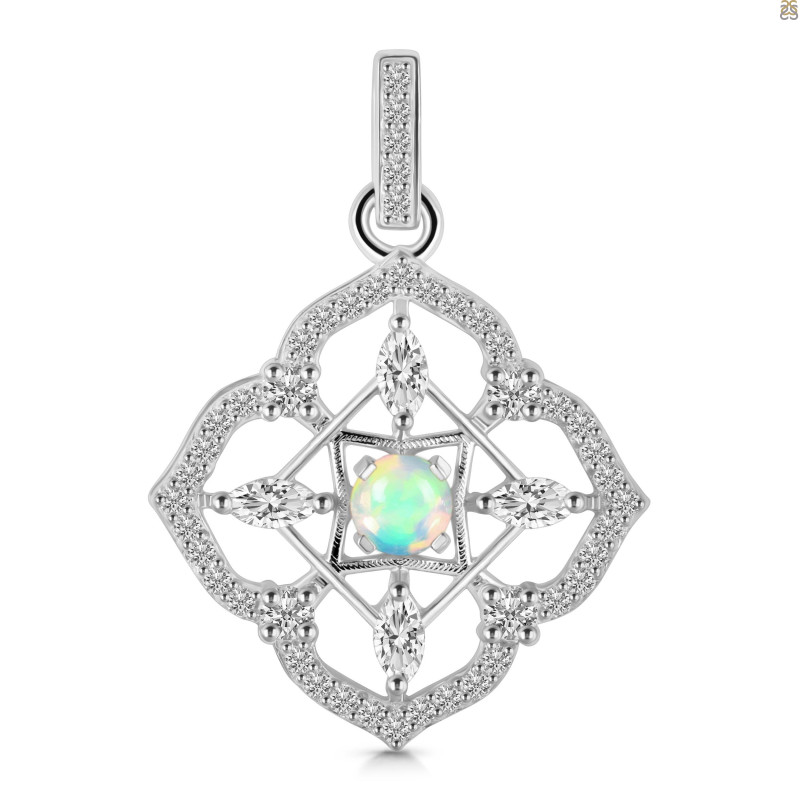 Opal & White Topaz Pendant OPL-RDP-797-CZ-LOOP.