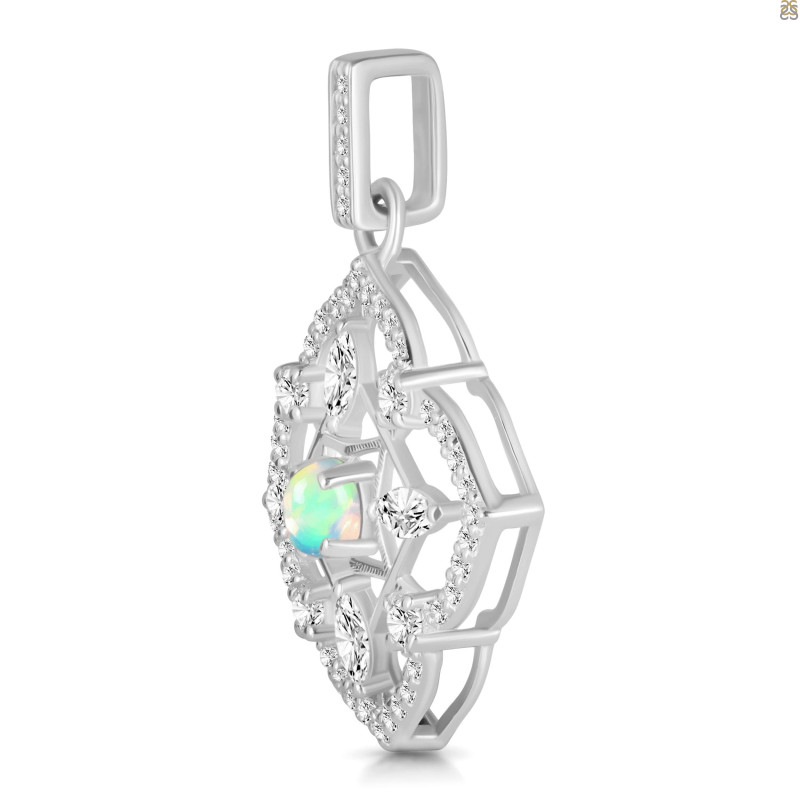 Opal & White Topaz Pendant OPL-RDP-797-CZ-LOOP.