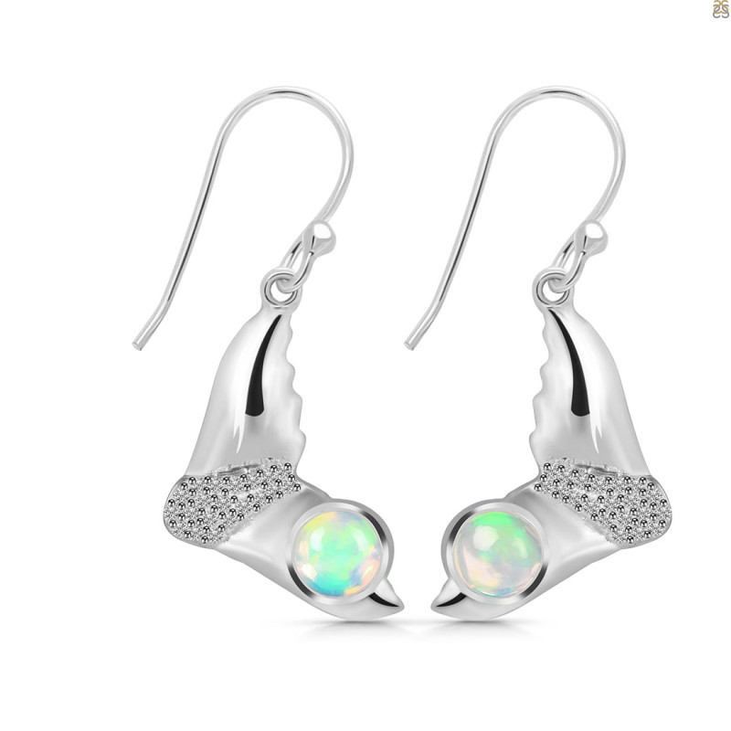 Opal & White Topaz Whale Tail Earring OPL-RUE-10.