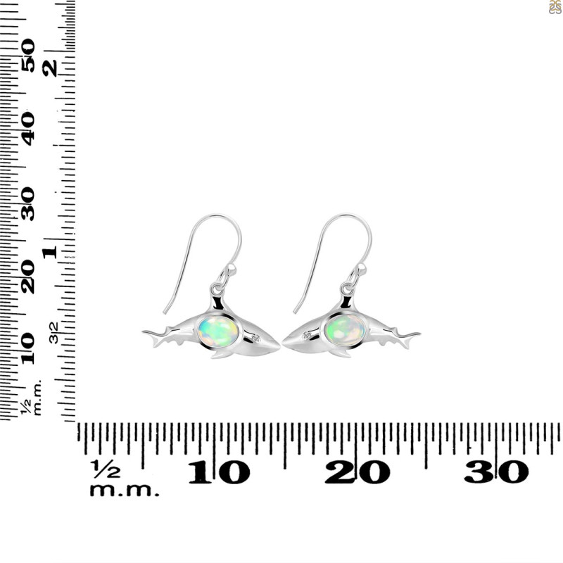 Opal & White Topaz Shark Earring OPL-RUE-13.