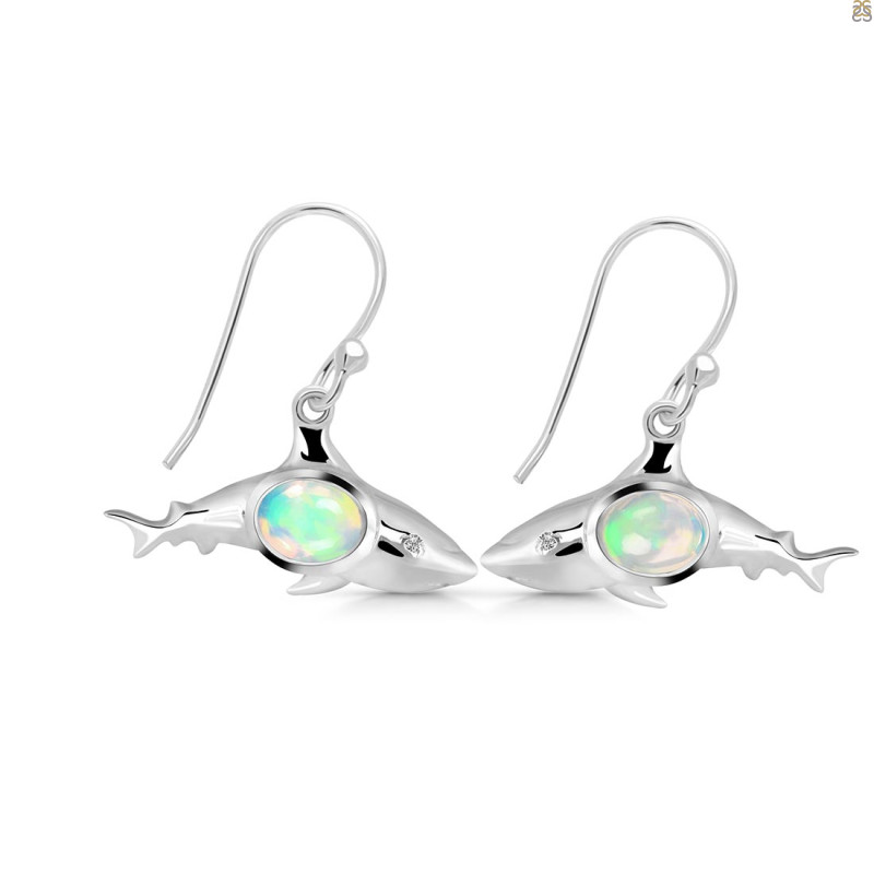 Opal & White Topaz Shark Earring OPL-RUE-13.