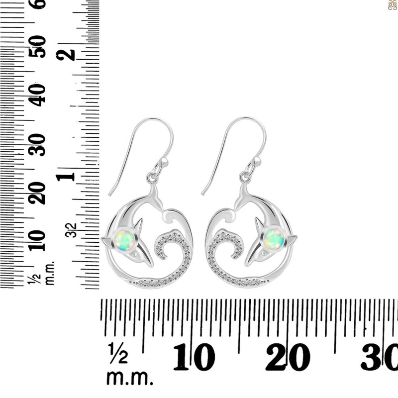 Opal & White Topaz Dolphin & Waves Earring OPL-RUE-20.