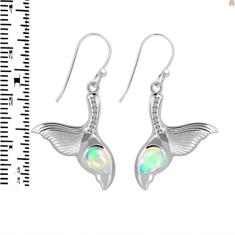 Opal & White Topaz Whale Tail Earring OPL-RUE-30.
