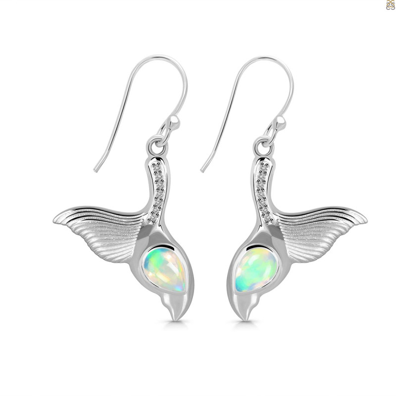 Opal & White Topaz Whale Tail Earring OPL-RUE-30.
