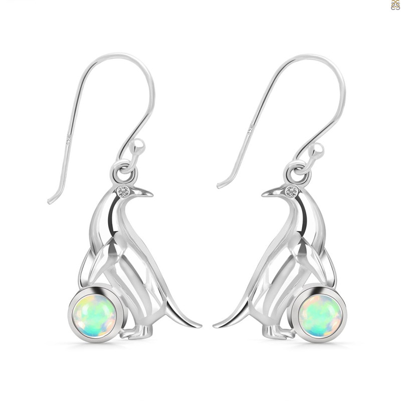 Opal & White Topaz Penguin Earring OPL-RUE-44.