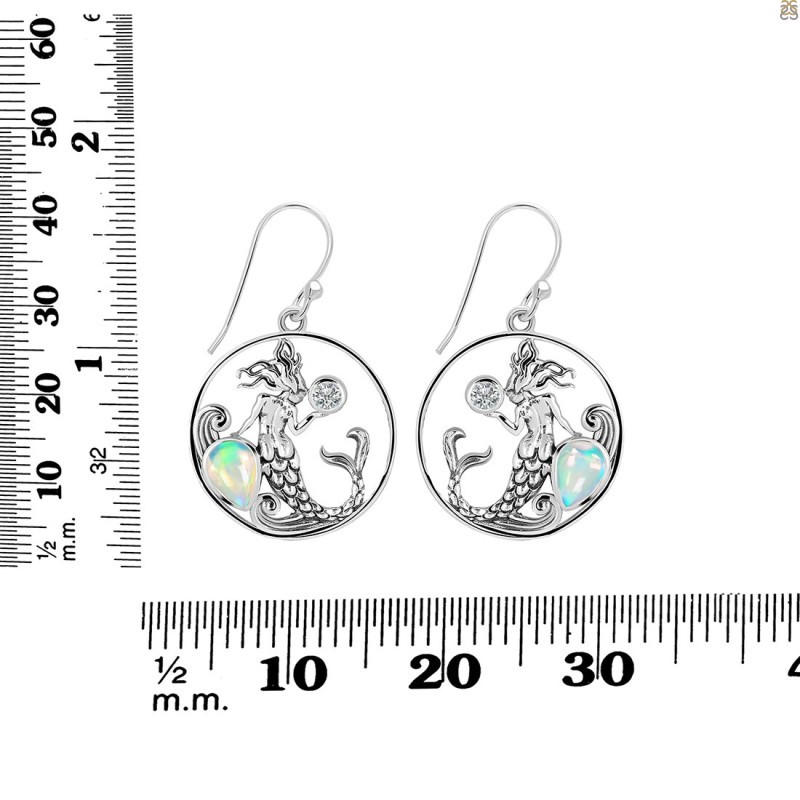 Opal & White Topaz Mermaid Earring OPL-RUE-57.