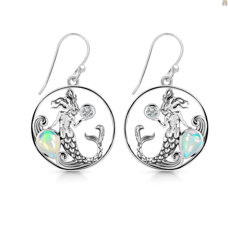Opal & White Topaz Mermaid Earring OPL-RUE-57.