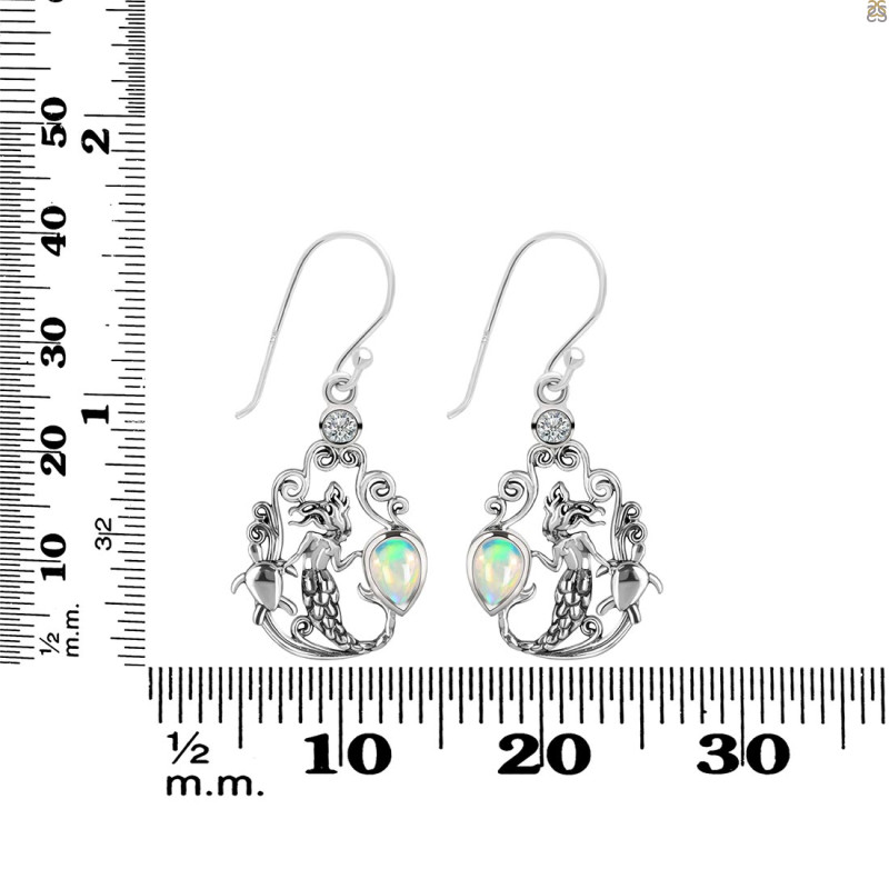 Opal & White Topaz Mermaid & Turtle Earring OPL-RUE-67.
