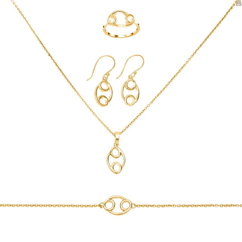 Cancer Zodiac Plain Silver Jewelry Set PS-RDR-3092/RDE-1500/RDB-185/RDC-23.
