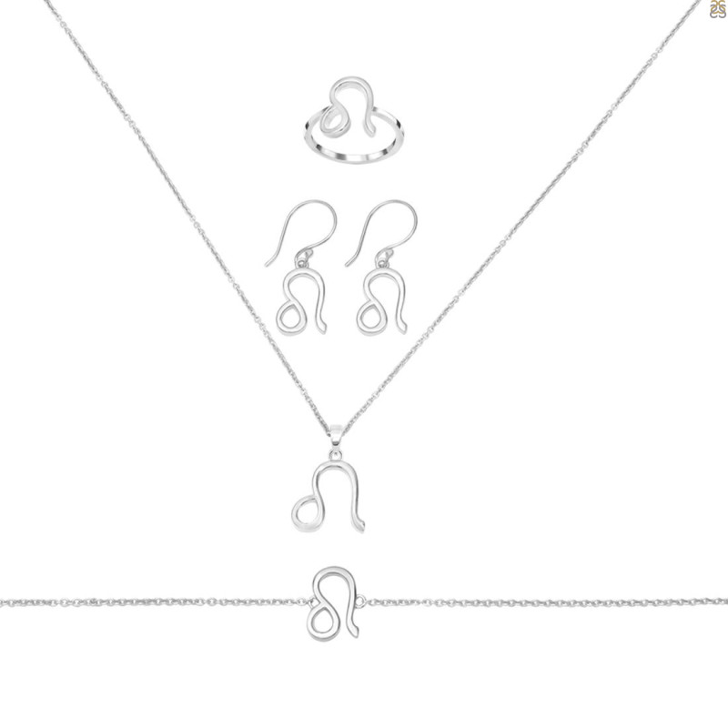 Leo Zodiac Plain Silver Jewelry Set PS-RDR-3093/RDE-1501/RDB-186/RDC-24.