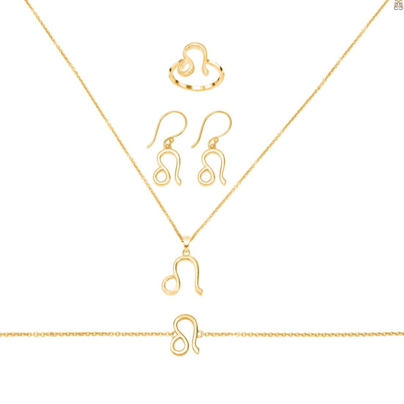 Leo Zodiac Plain Silver Jewelry Set PS-RDR-3093/RDE-1501/RDB-186/RDC-24.