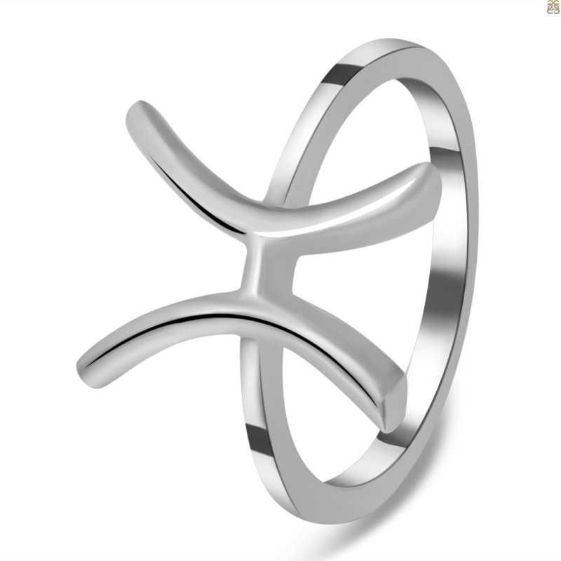 Pisces Zodiac Plain Silver Jewelry Set PS-RDR-3089/RDE-1495/RDB-181/RDC-19.
