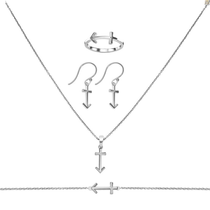 Sagittarius Zodiac Plain Silver Jewelry Set PS-RDR-3097/RDE-1505/RDB-190/RDC-28.