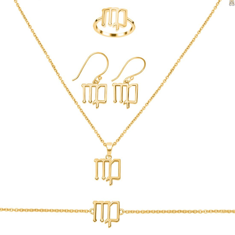 Virgo Zodiac Plain Silver Jewelry Set PS-RDR-3094/RDE-1502/RDB-187/RDC-25.