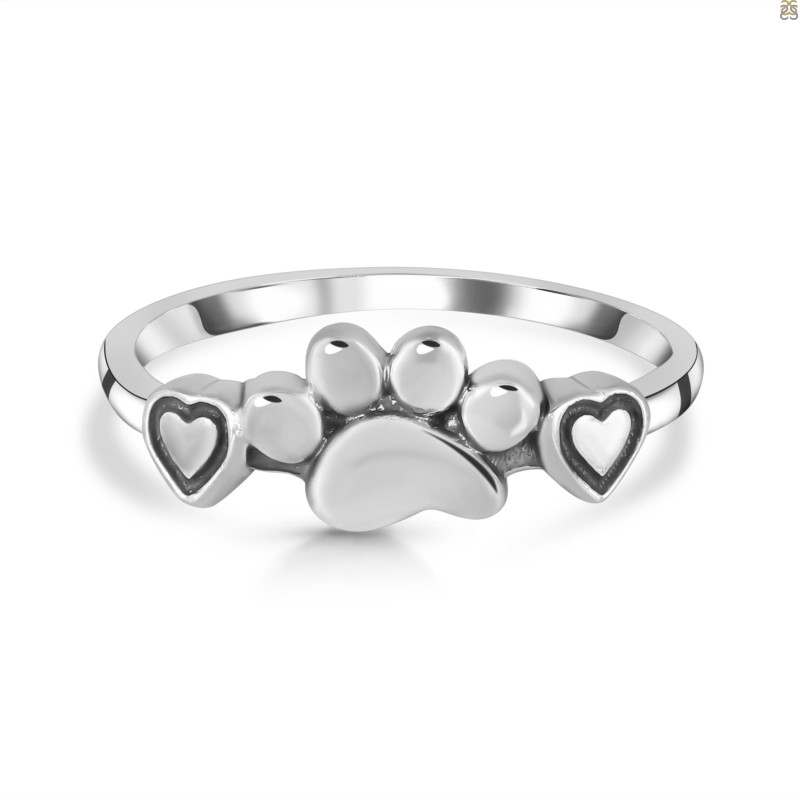 Plain Silver Heart & Paw Ring PS-RDR-598.
