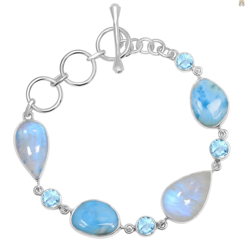 Moonstone/Larimar/Blue-Topaz Bracelet-BSL RBM-11-12