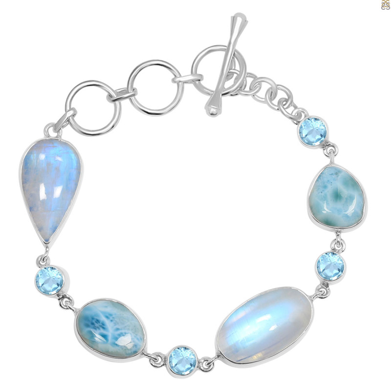 Moonstone/Larimar/Blue-Topaz Bracelet-BSL RBM-11-13