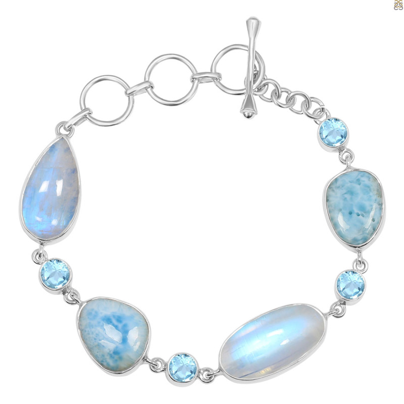 Moonstone/Larimar/Blue-Topaz Bracelet-BSL RBM-11-15