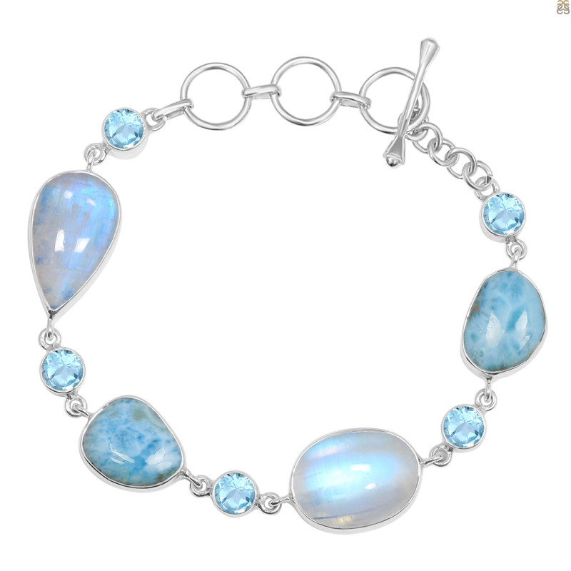 Moonstone/Larimar/Blue-Topaz Bracelet-BSL RBM-11-16