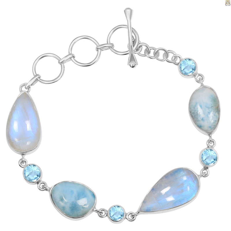 Moonstone/Larimar/Blue-Topaz Bracelet-BSL RBM-11-20