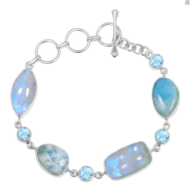 Moonstone/Larimar/Blue-Topaz Bracelet-BSL RBM-11-24