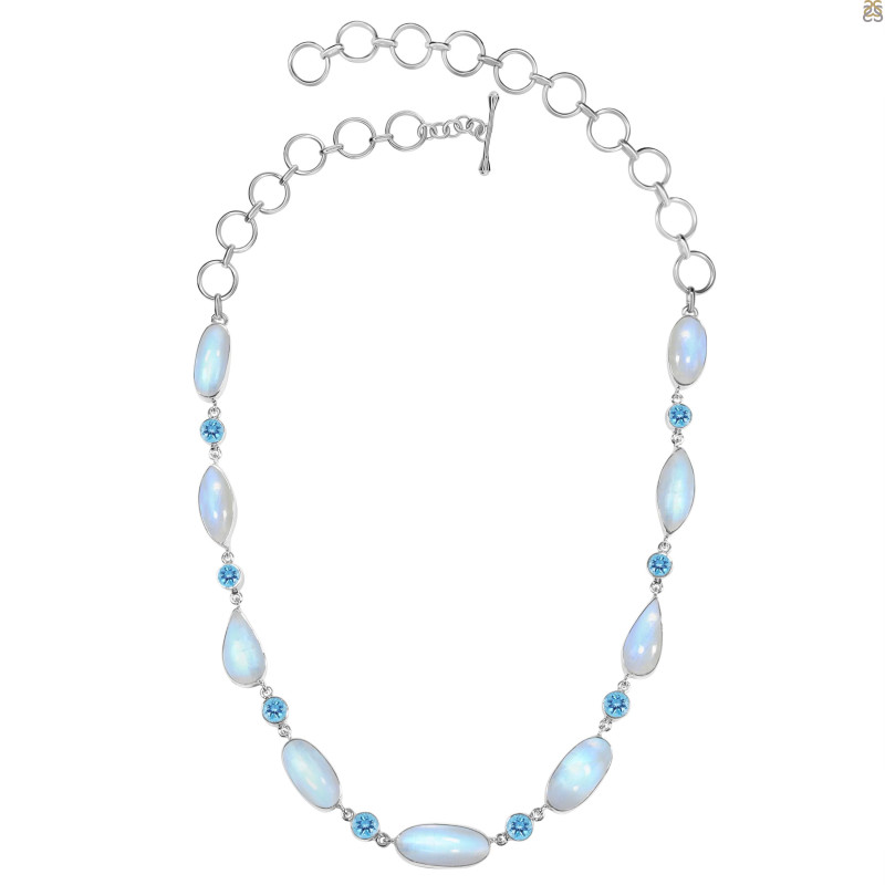 Moonstone/Blue-Topaz Necklace-NJ RBM-12-39