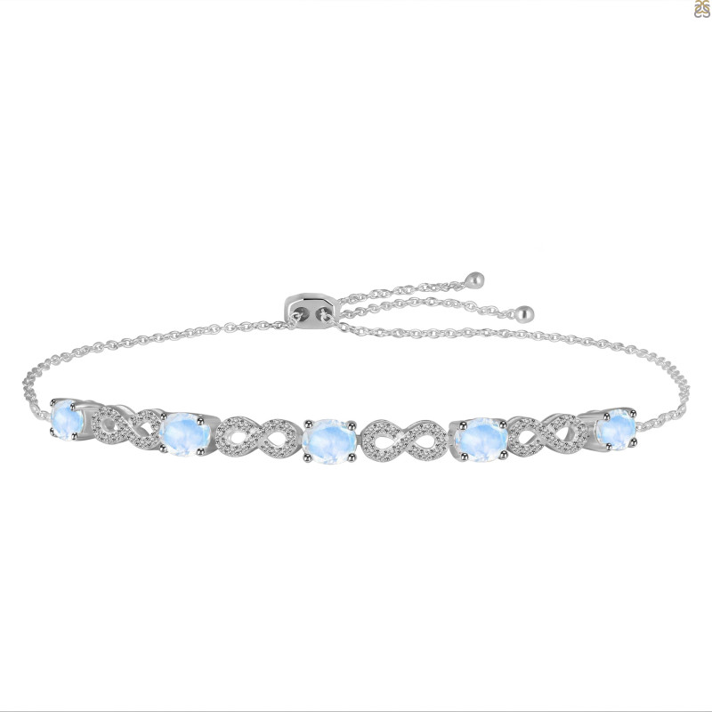 Moonstone & White Topaz Bracelet With Adjustable Camera Lock RBM-RDB-126.