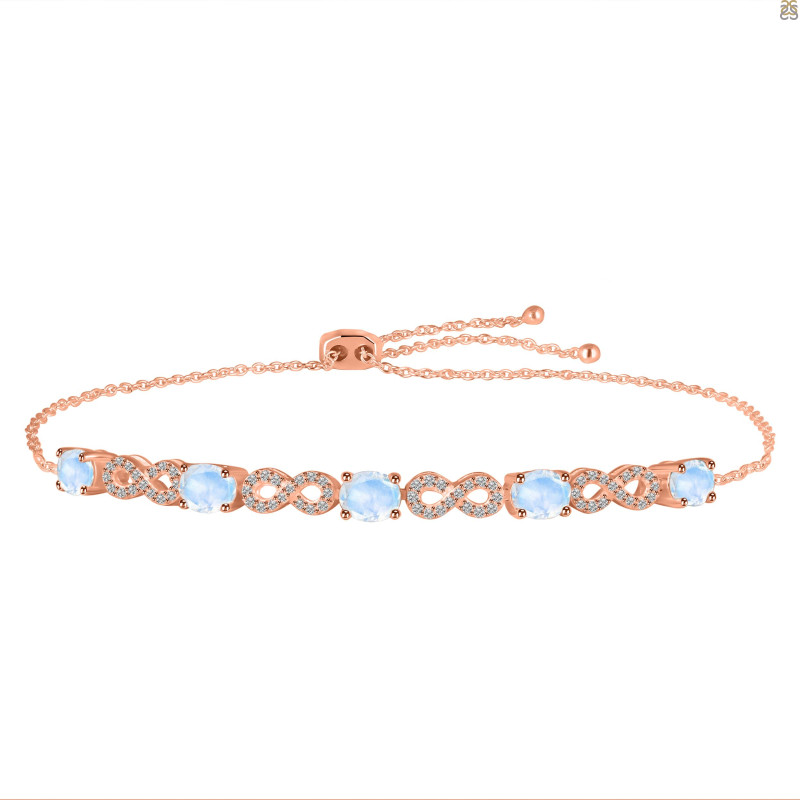 Moonstone & White Topaz Bracelet With Adjustable Camera Lock RBM-RDB-126.