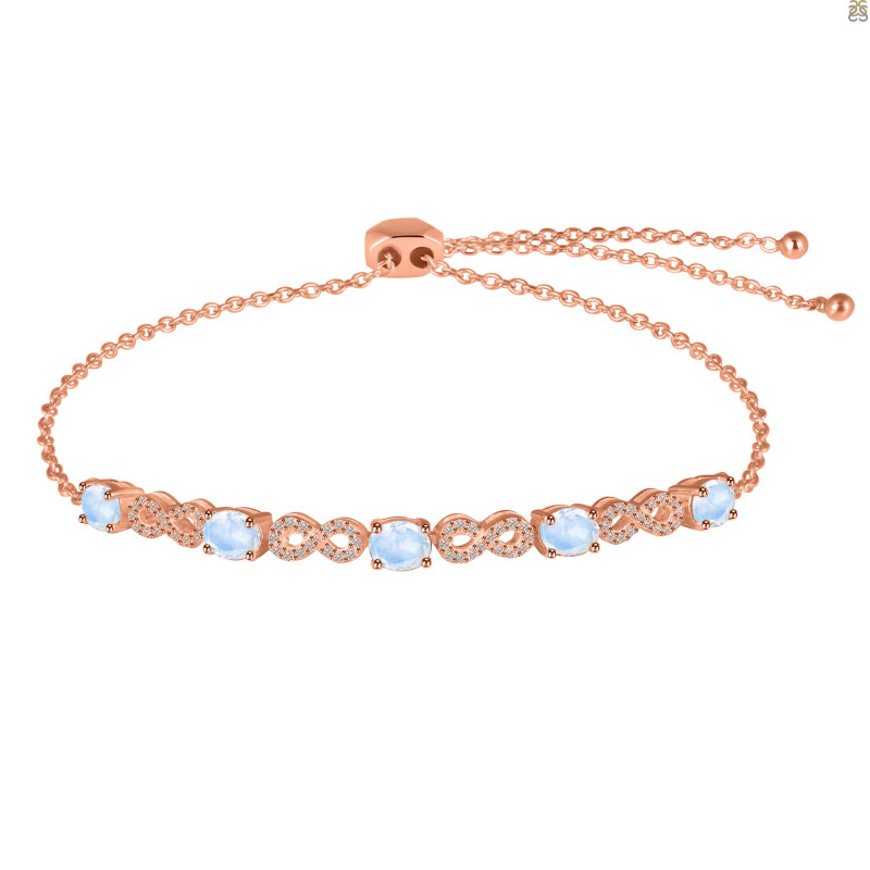 Moonstone & White Topaz Bracelet With Adjustable Camera Lock RBM-RDB-126.