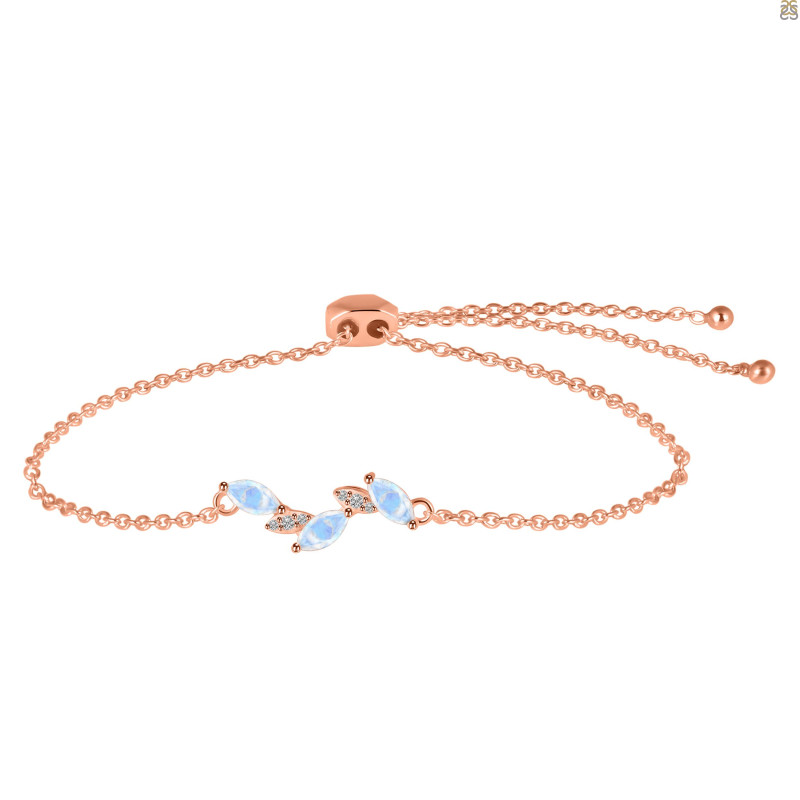 Moonstone & White Topaz Bracelet With Adjustable Camera Lock RBM-RDB-143.