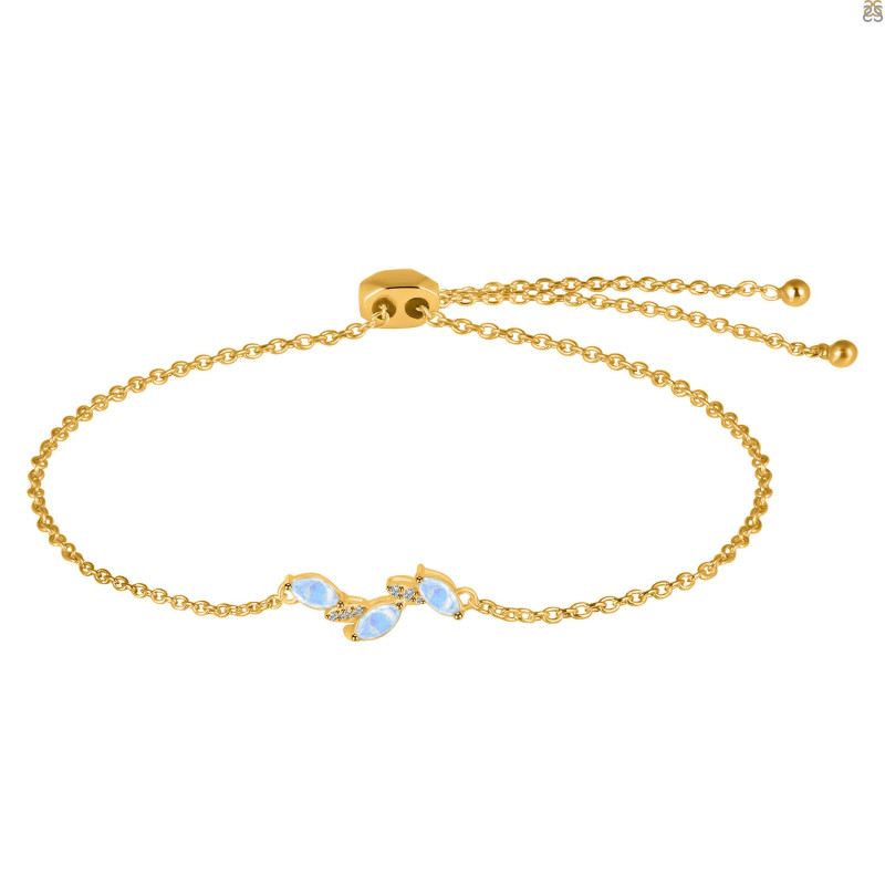 Moonstone & White Topaz Bracelet With Adjustable Camera Lock RBM-RDB-143.