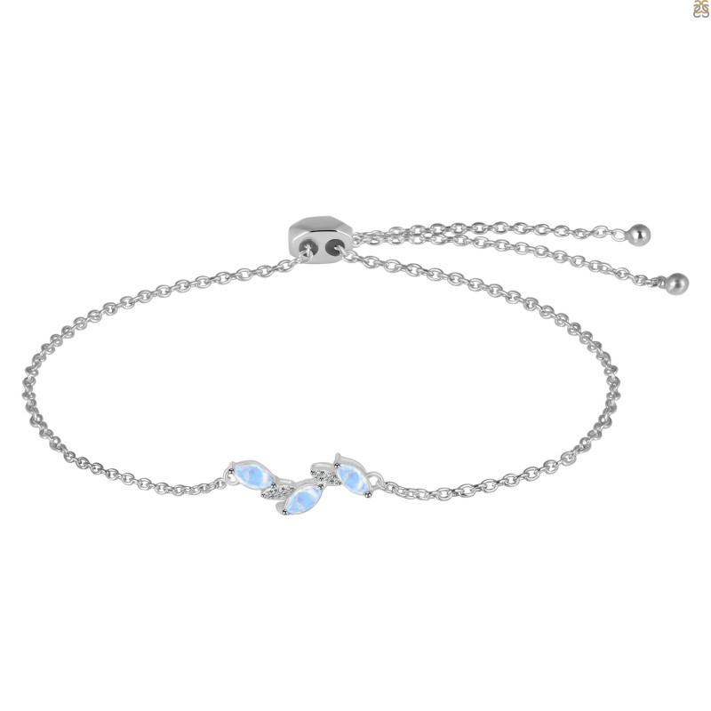 Moonstone & White Topaz Bracelet With Adjustable Camera Lock RBM-RDB-143.