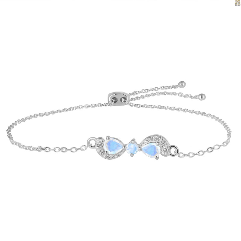 Moonstone & White Topaz Bracelet With Adjustable Camera Lock RBM-RDB-145.