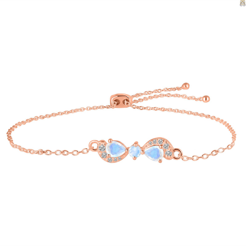 Moonstone & White Topaz Bracelet With Adjustable Camera Lock RBM-RDB-145.