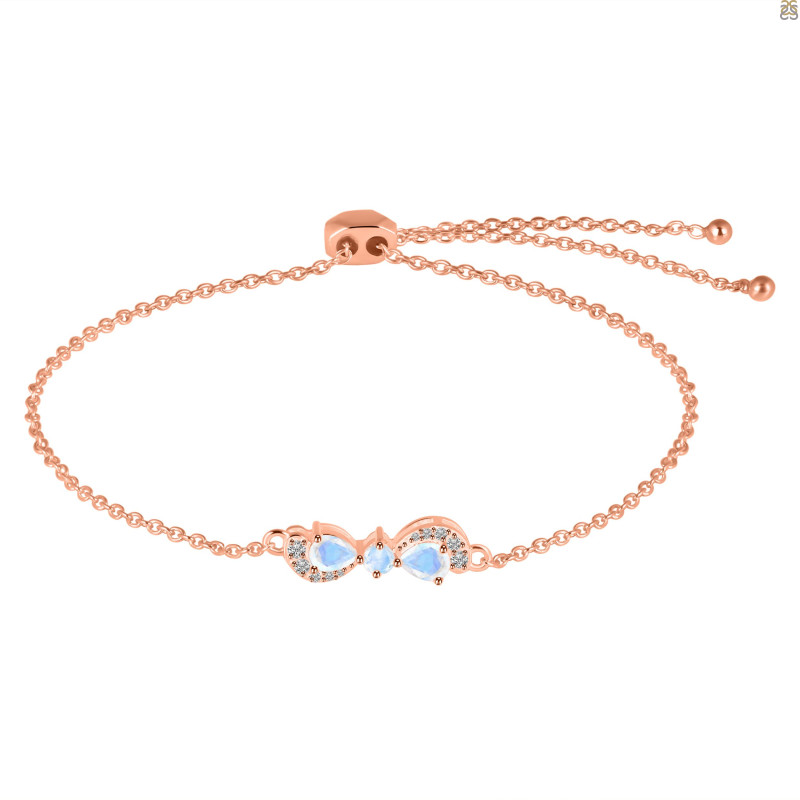 Moonstone & White Topaz Bracelet With Adjustable Camera Lock RBM-RDB-145.