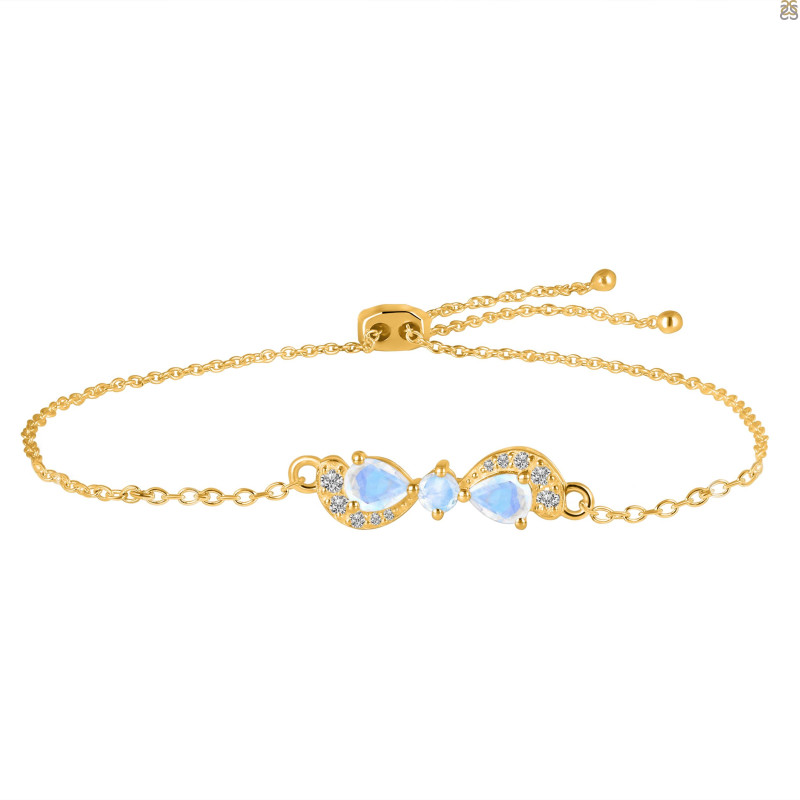 Moonstone & White Topaz Bracelet With Adjustable Camera Lock RBM-RDB-145.