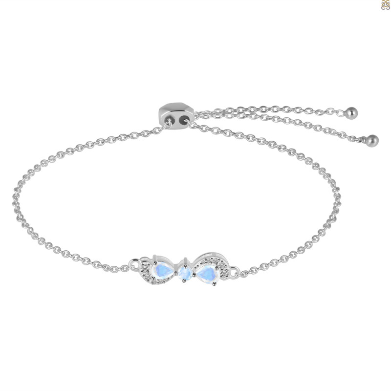 Moonstone & White Topaz Bracelet With Adjustable Camera Lock RBM-RDB-145.