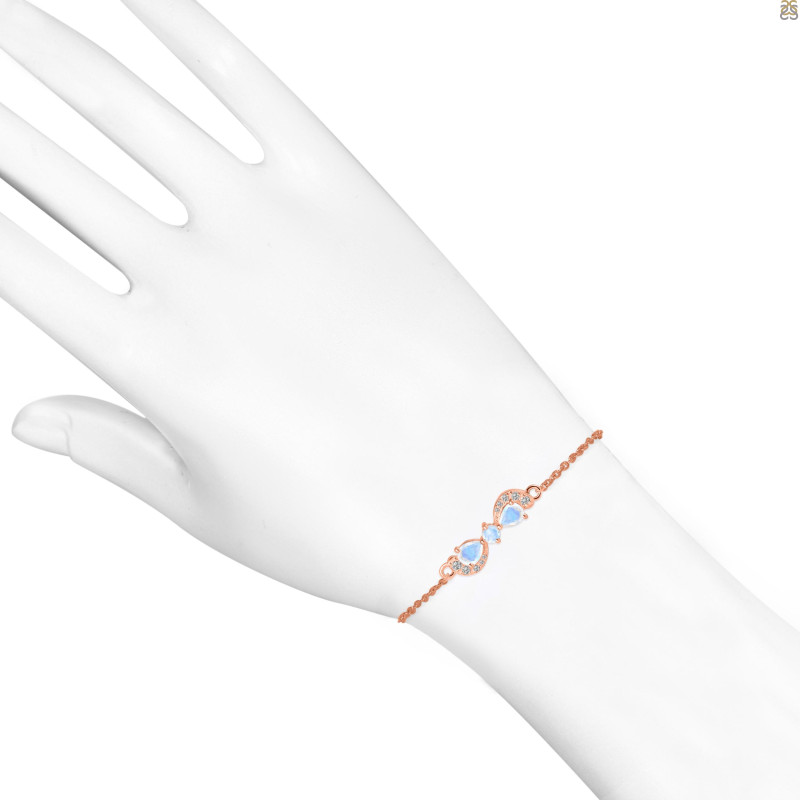 Moonstone & White Topaz Bracelet With Adjustable Camera Lock RBM-RDB-145.