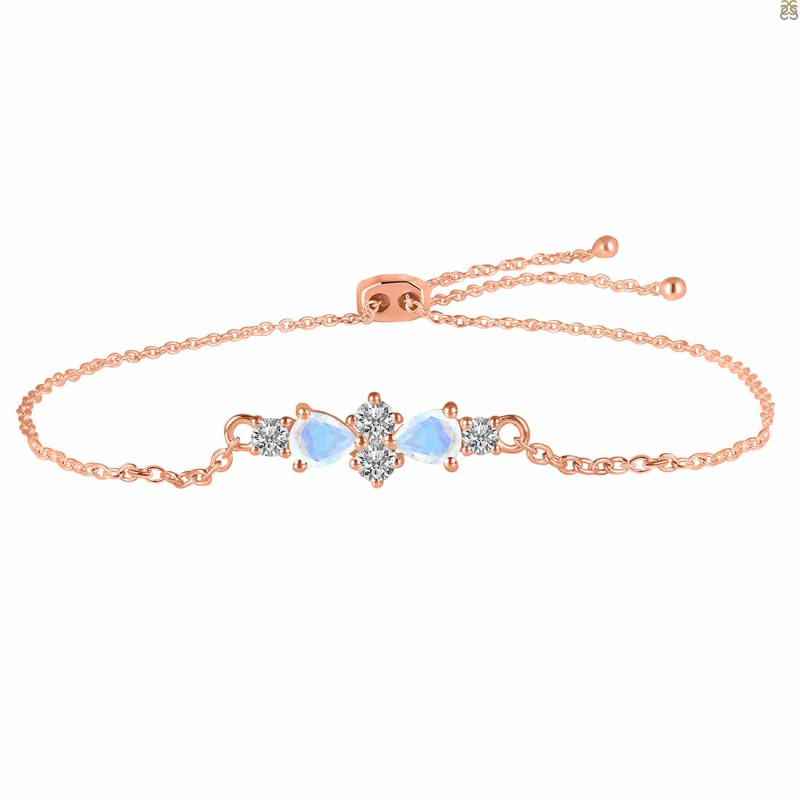 Moonstone & White Topaz Bracelet With Adjustable Camera Lock RBM-RDB-146.