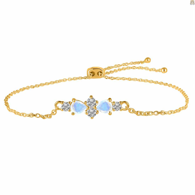 Moonstone & White Topaz Bracelet With Adjustable Camera Lock RBM-RDB-146.