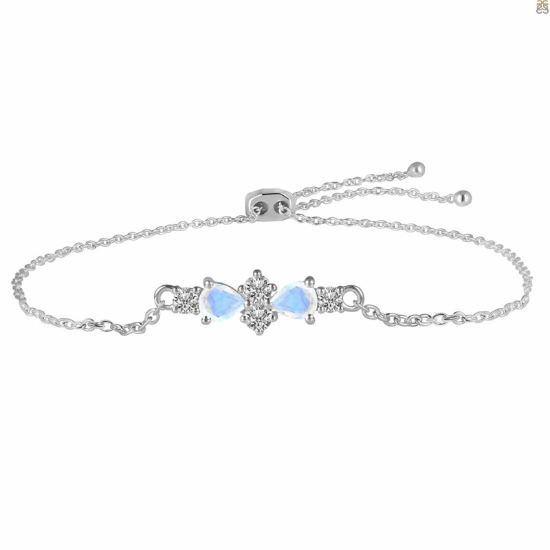 Moonstone & White Topaz Bracelet With Adjustable Camera Lock RBM-RDB-146.