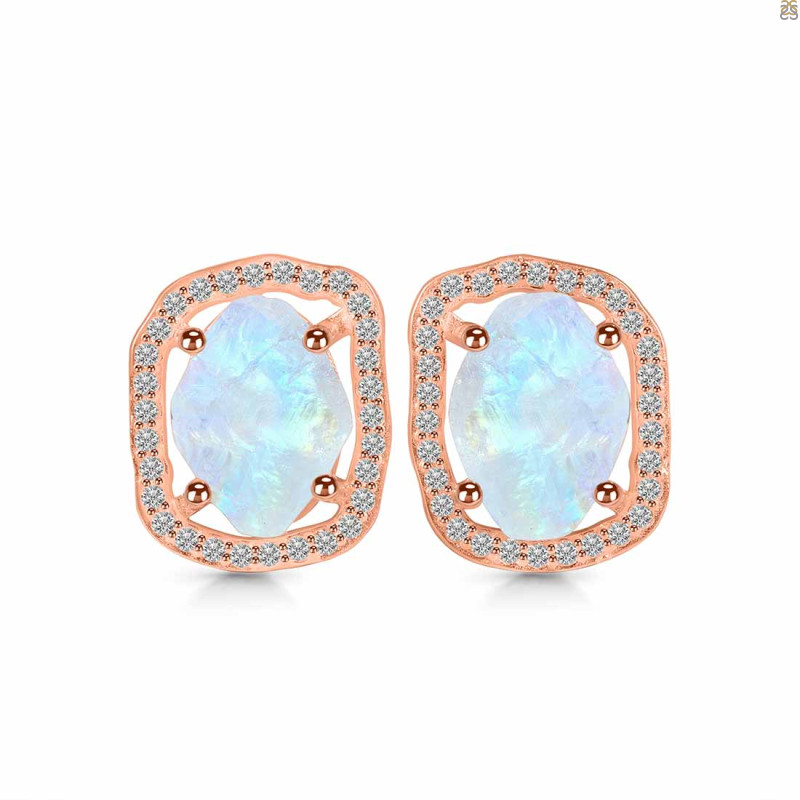 Moonstone Raw Crystal & White Topaz Stud Earring RBM-RDE-1255.