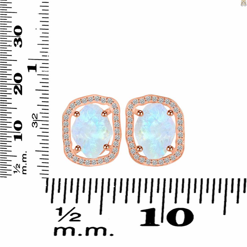 Moonstone Raw Crystal & White Topaz Stud Earring RBM-RDE-1255.