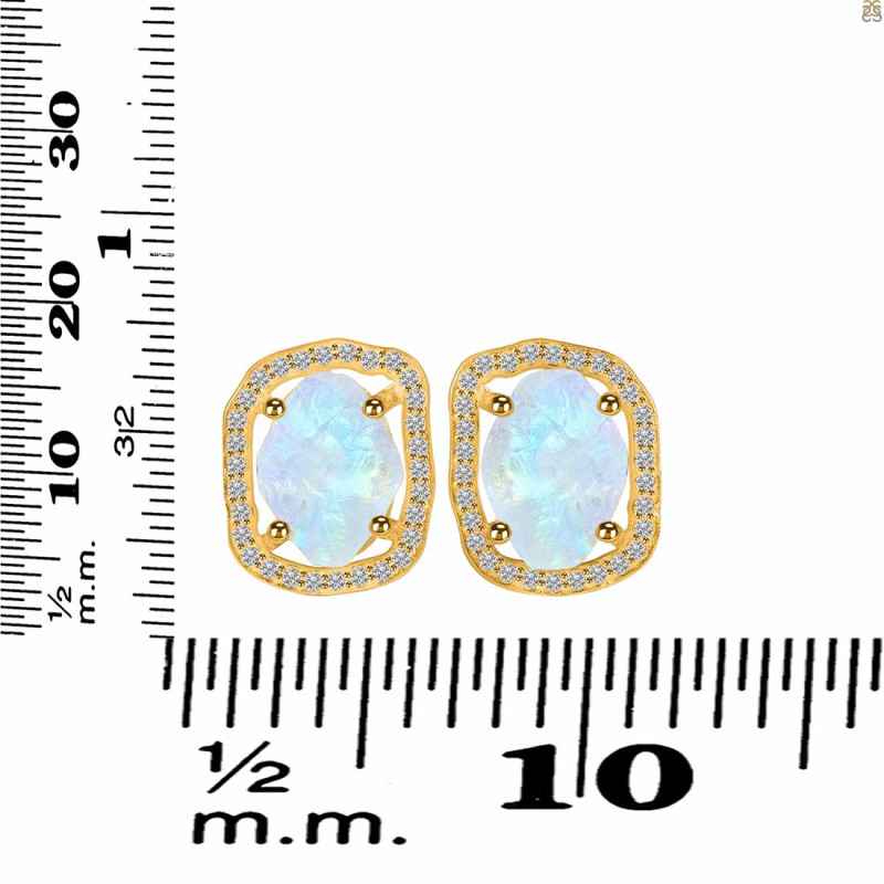 Moonstone Raw Crystal & White Topaz Stud Earring RBM-RDE-1255.