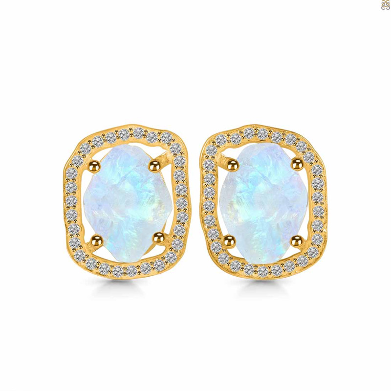 Moonstone Raw Crystal & White Topaz Stud Earring RBM-RDE-1255.